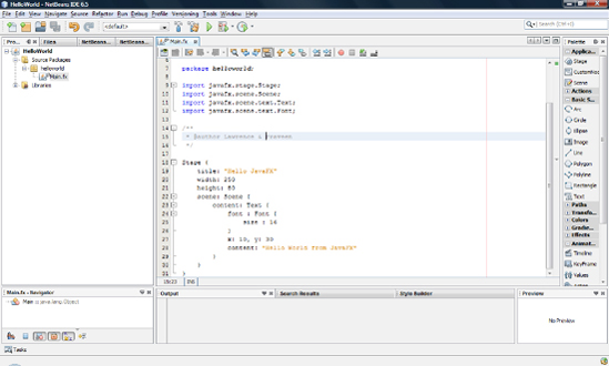 The Main.fx file in NetBeans