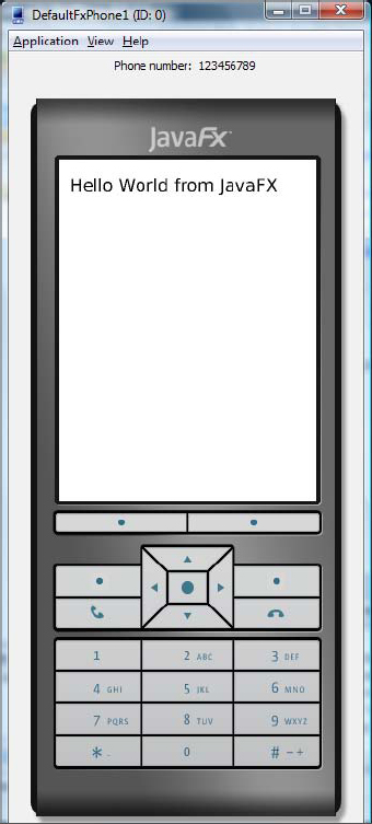 Output of Main.fx on Mobile Emulator (Windows)