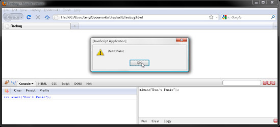 Clicking Run tells Firefox to open an alert dialog box.