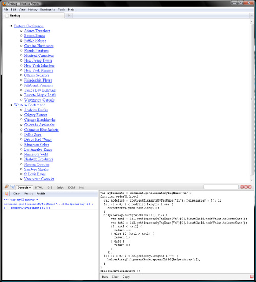 JavaScript reordered the <li> elements from both tiers of the nested <ul>.