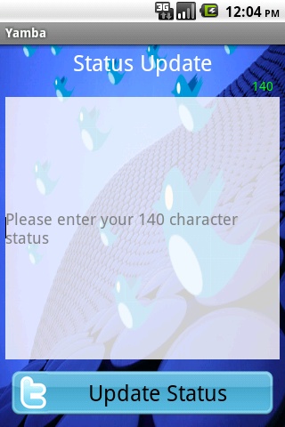 Screen where the user can enter a status message