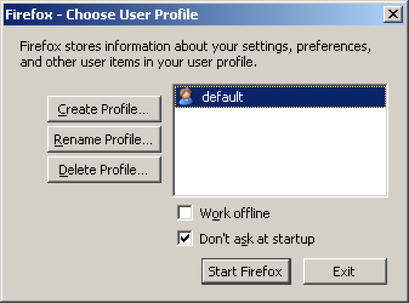 Firefox custom profile dialog