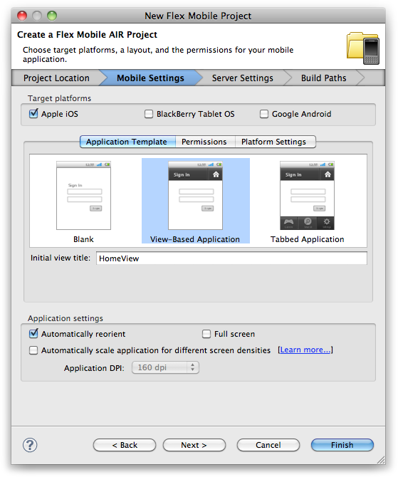 Select application template