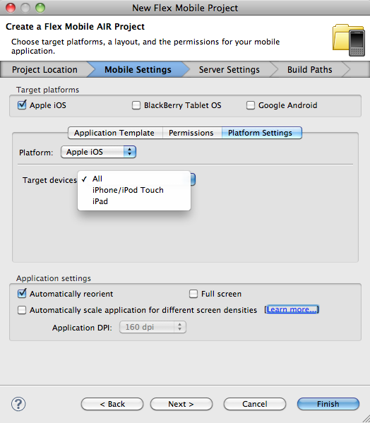 Platform settings→Target devices