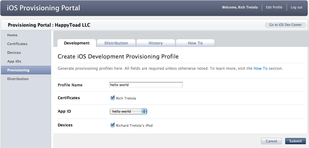 Create a Provisioning Profile