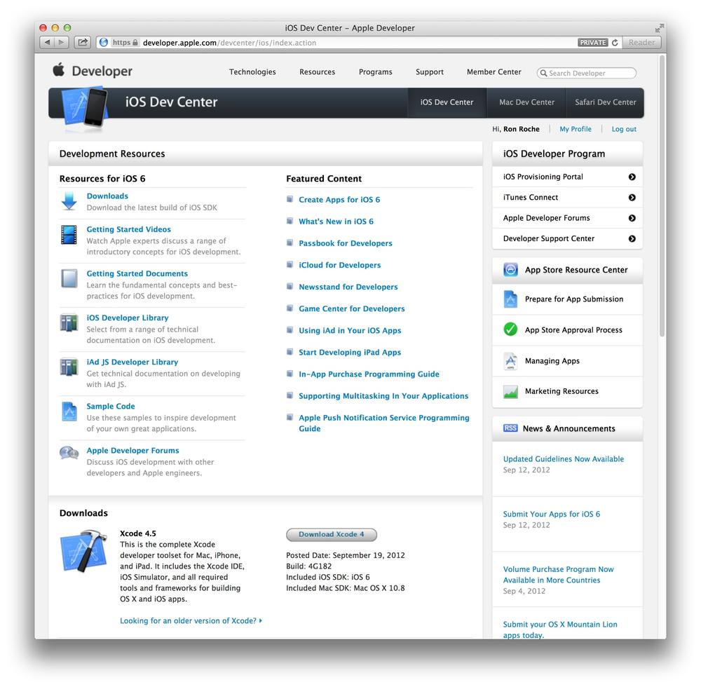 The iOS Dev Center website