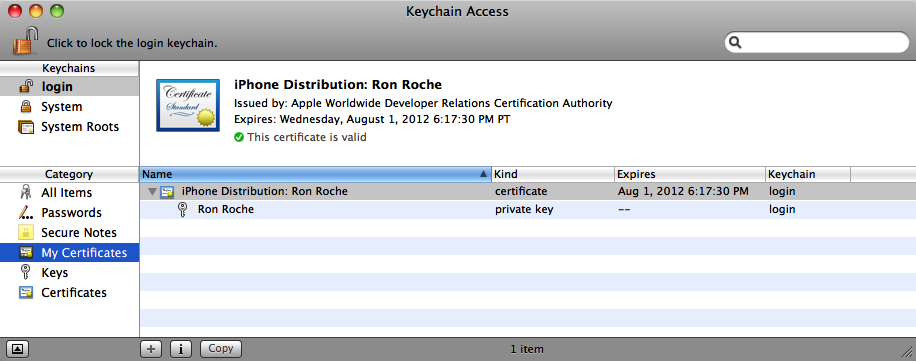 The Distribution Certificate associated to a private key