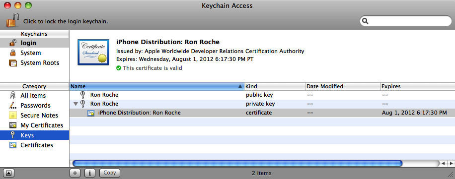 A public/private key pair, with a Distribution Certificate associated to the private key