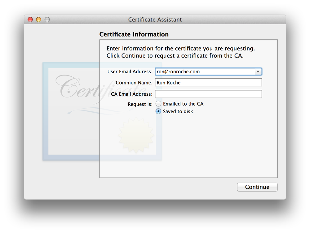 An example Certificate Information dialog box