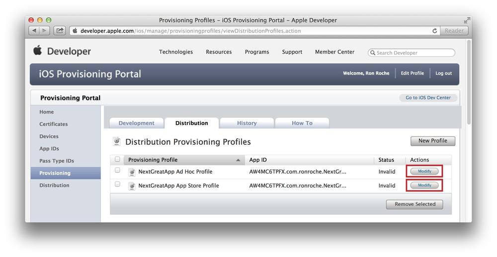 Modifying Provisioning Profiles