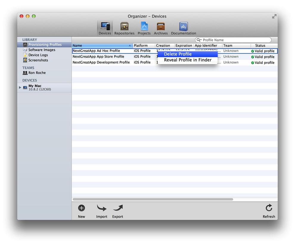 Deleting Provisioning Profiles