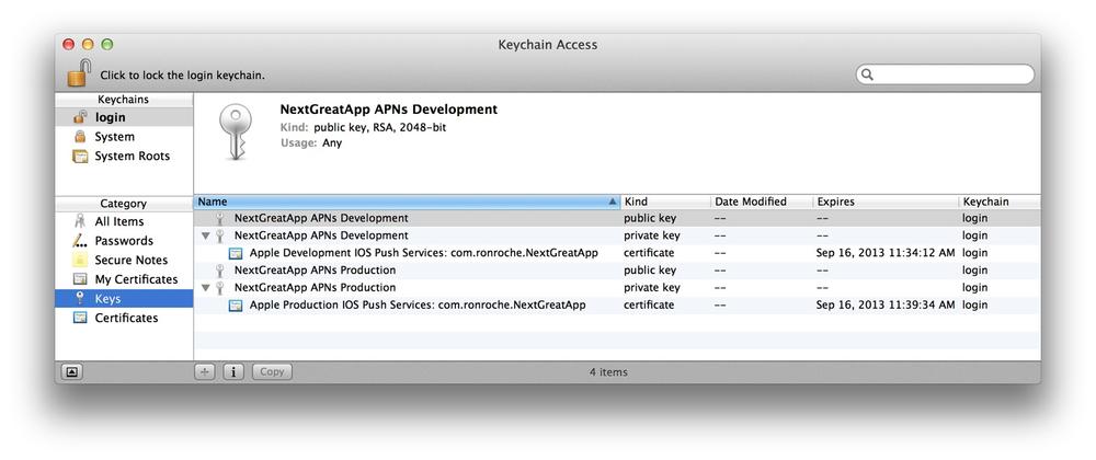 APNS public/private key pairs, with APNS Certificates associated to the private keys