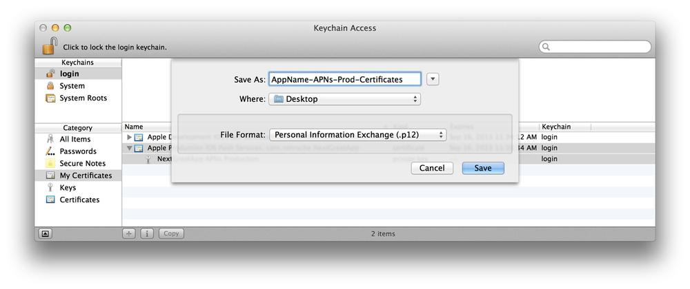 Saving an APNS .p12 File