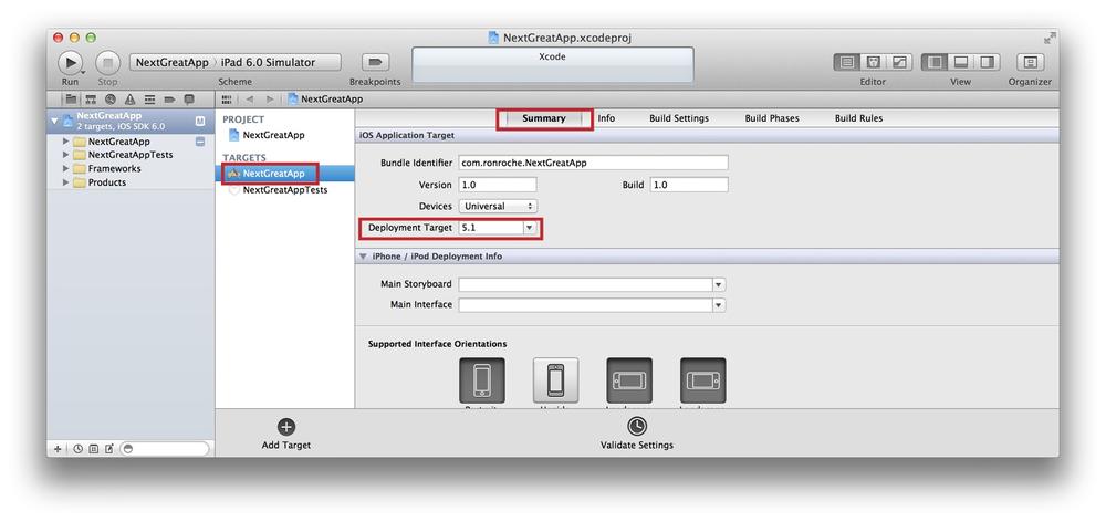 Setting the iOS Deployment Target for the target