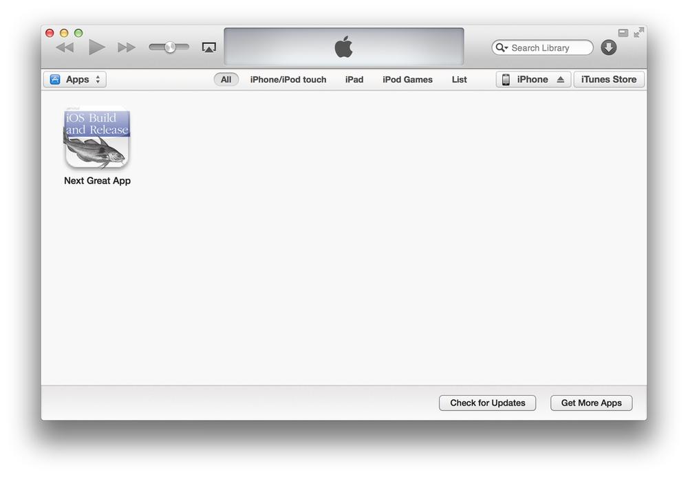 An Ad Hoc build loaded into iTunes