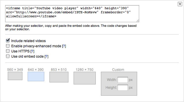 When selecting which size video you want to embed, YouTube offers static illustrations that lack context