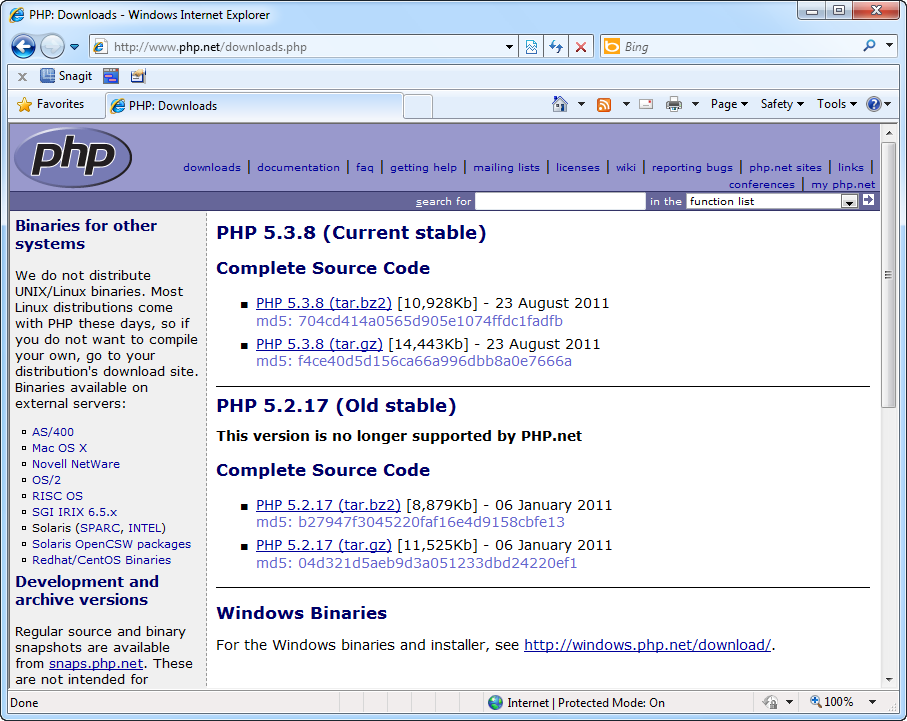 The PHP site always has at least the latest stable version, and the previous stable version available for download. Unless you’ve got a really good reason to do otherwise, always go with the latest stable version.