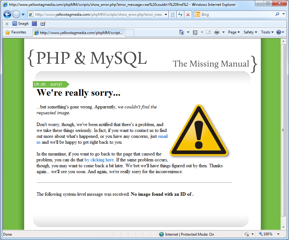 It’s not completely necessary, but it’s probably a good idea to even test your errors out. In this case, by not specifying an image ID, you’re verifying that errors are handled properly, and in particular that the case where no image ID is provided is handled.