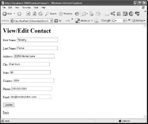The ContactList View/Edit contact view
