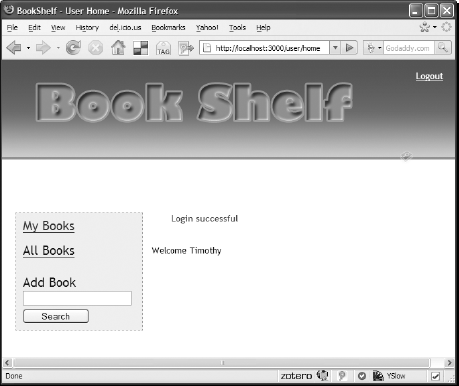 The User home page with a book search menu