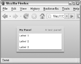 A Panel with title and status properties