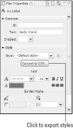 Exporting styles from the Flex Properties view