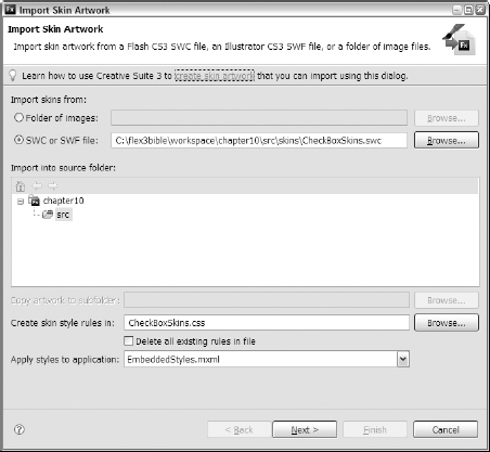 The Import Skin Artwork dialog box