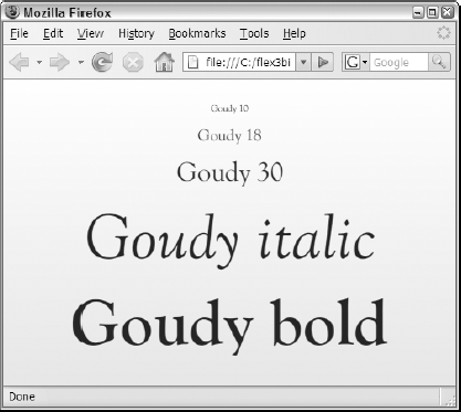 A Flex application using an embedded font