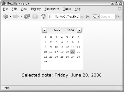 A formatted date value displayed in a Label control