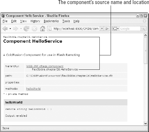 Automatically generated CFC documentation, including the component's fully qualified name and location