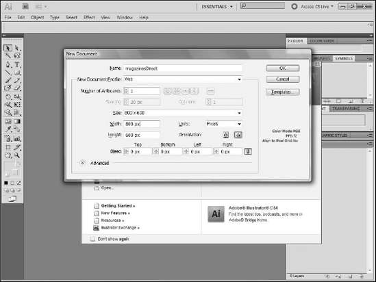 Setting the dimensions of the project