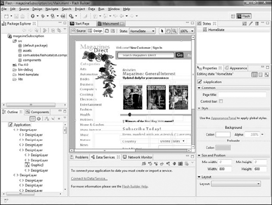 The project in Flash Builder's Design mode