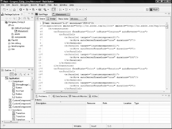 A project open in Flash Builder 4