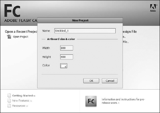 The New Project dialog box