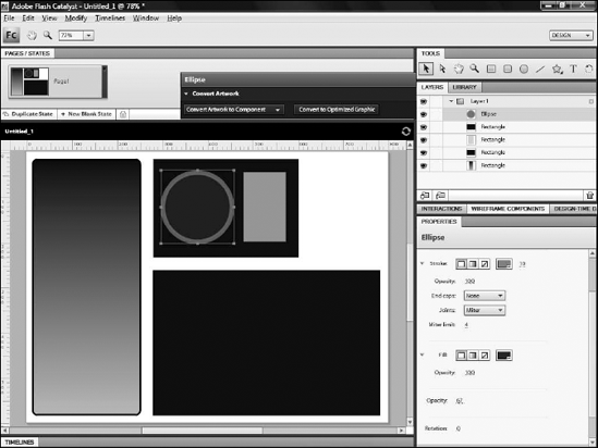 A circle and an ellipse, using various stroke, fill, and opacity settings