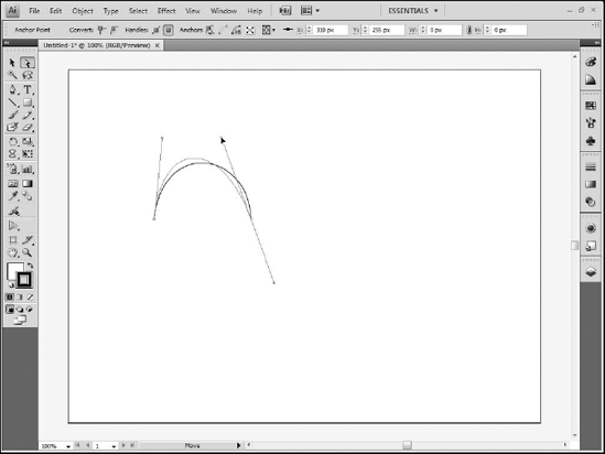 Modifying a curve path with the Direct Select tool