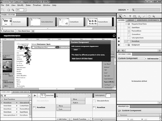 Multiple actions in a single transition. In this example, a crossfade effect has been created by lengthening the time for each fade and overlapping them.