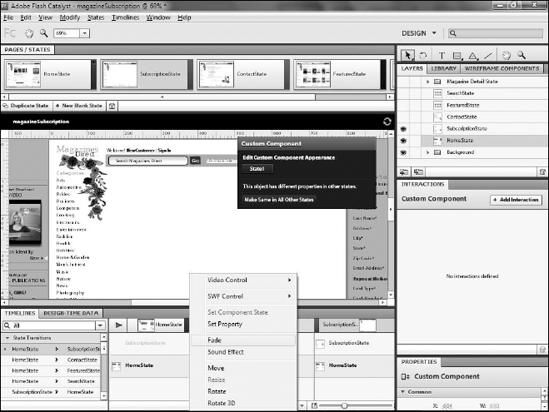 Adding new actions to a transition using the Actions panel