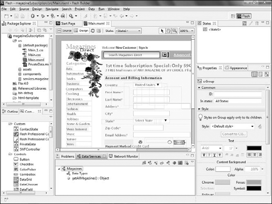 The Data/Services panel after setting up the service. The return type can be configured by clicking the Configure Return Type button from the panel's toolbar or by right-clicking the method.