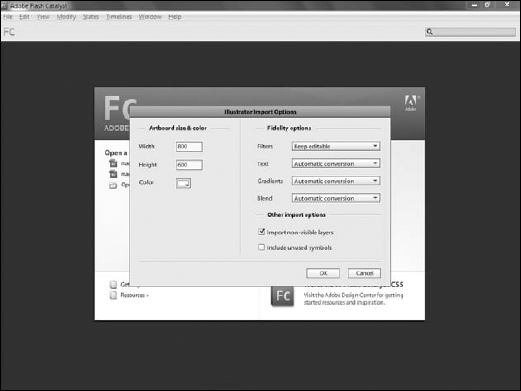 The Illustrator Import Options dialog box