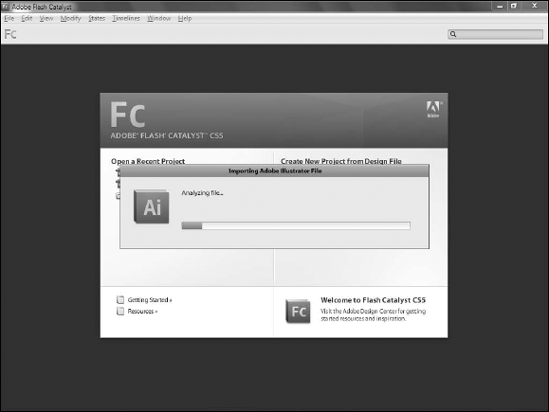 The Importing Adobe Illustrator File dialog box and progress bar