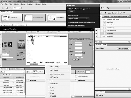 Selecting the Fade effect for the HomeState