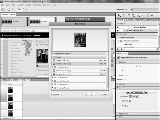 The library dialog box launched from the design-time data panel