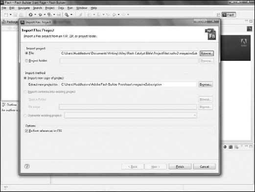 The Import Flex Project dialog box in Flash Builder