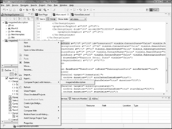 Selecting the Compare with command