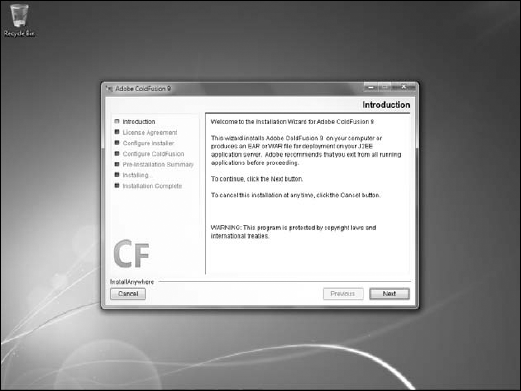 The first step of the ColdFusion installer