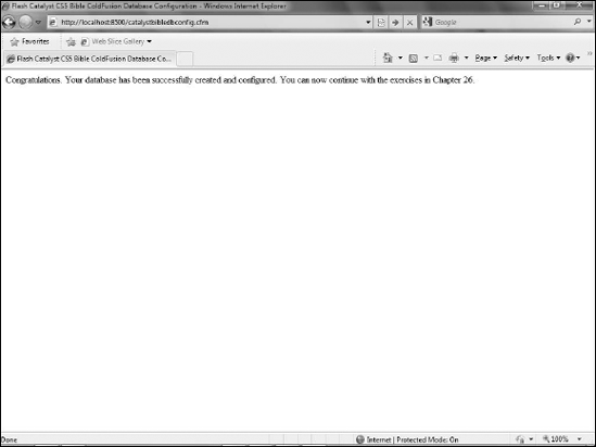 The ColdFusion database configuration completed