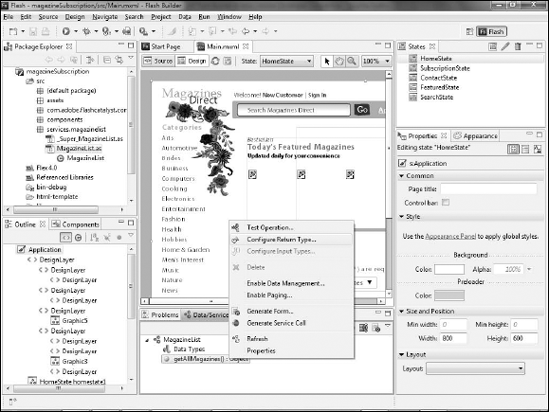 Selecting the service and clicking the Configure Return Type button in the Data/Services view