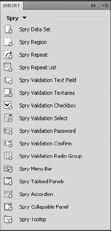 Spry objects make it possible to include advanced JavaScript and XML technologies with the click of a mouse.