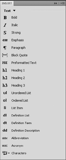 Change the format of selected text by choosing a Text object.
